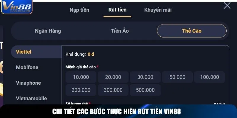 Chi tiết các bước thực hiện rút tiền Vin88