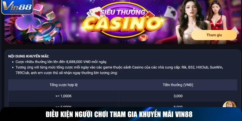 Điều kiện người chơi tham gia khuyến mãi Vin88