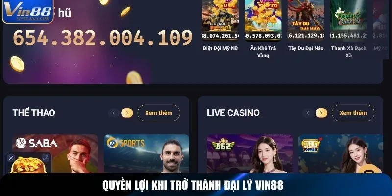 Quyền lợi khi trở thành đại lý Vin88